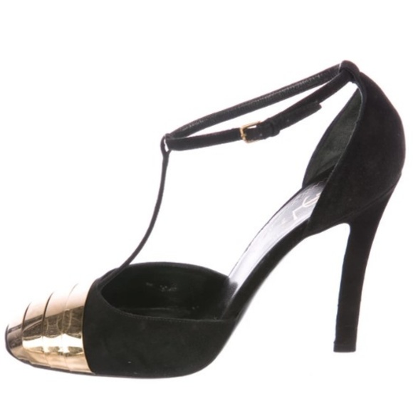 YVES SAINT LAURENT Embellished T-Strap Pumps Sz8.5 - Picture 2 of 5